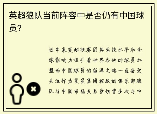 英超狼队当前阵容中是否仍有中国球员？